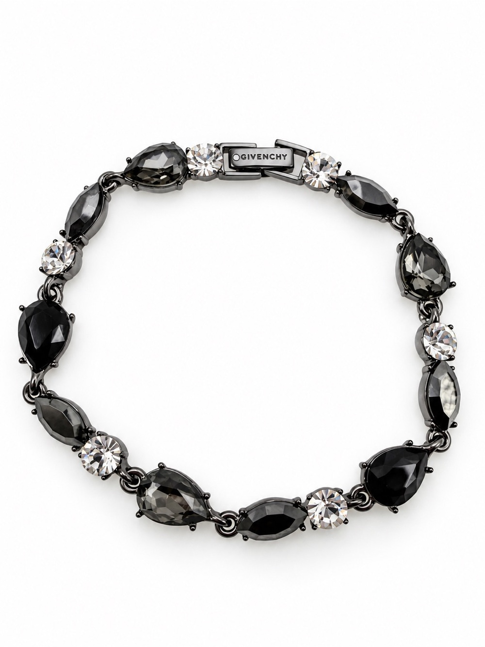 Givenchy Gunmetal Crystal Link Bracelet Black Gray Faceted Stones